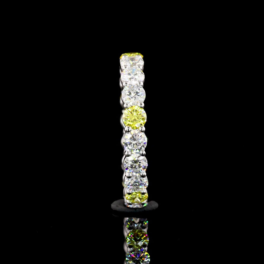 14K White Gold Eternity Band with Alternating Fancy Yellow and White Round Lab Diamonds - 2.20 Carats Total Diamond Weight - Covaloro Fine Jewelry