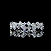 14K White Gold Eternity Band with Alternating Inclined Emerald-Cut and Round Lab Diamonds - 1.19 Carats Total Diamond Weight - Covaloro Fine Jewelry