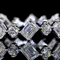 14K White Gold Eternity Band with Alternating Inclined Emerald-Cut and Round Lab Diamonds - 1.19 Carats Total Diamond Weight - Covaloro Fine Jewelry