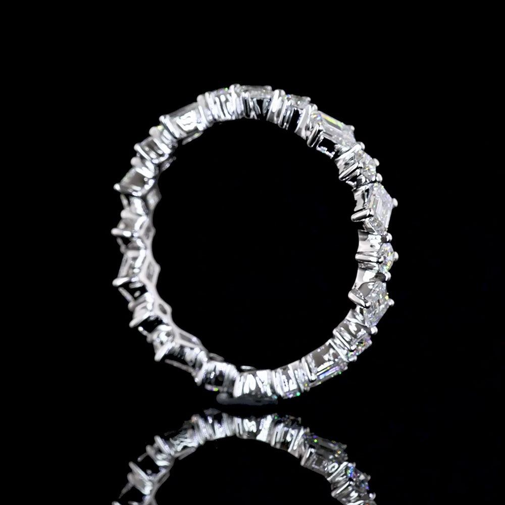 14K White Gold Eternity Band with Alternating Inclined Emerald-Cut and Round Lab Diamonds - 1.19 Carats Total Diamond Weight - Covaloro Fine Jewelry