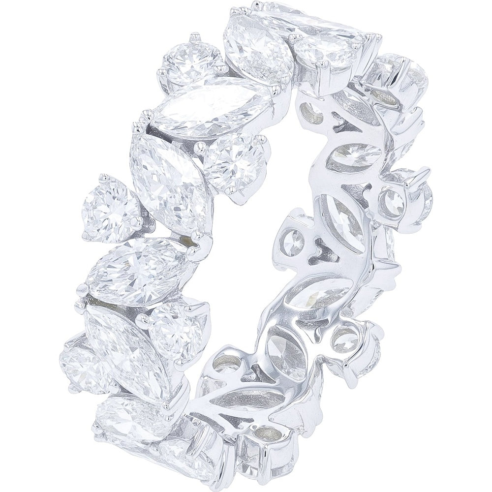 14K White Gold Eternity Band with Alternating Marquise and Round Lab Grown Diamonds - 4.15 Carat Total Diamond Weight