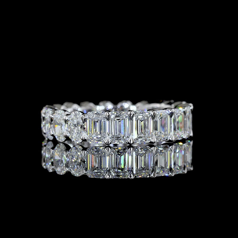 14K White Gold Eternity Band with Alternating Oval and Emerald Cut Lab Diamonds - 3.86 Carats Total Diamond Weight - Covaloro Fine Jewelry