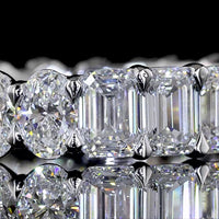 14K White Gold Eternity Band with Alternating Oval and Emerald Cut Lab Diamonds - 3.86 Carats Total Diamond Weight - Covaloro Fine Jewelry