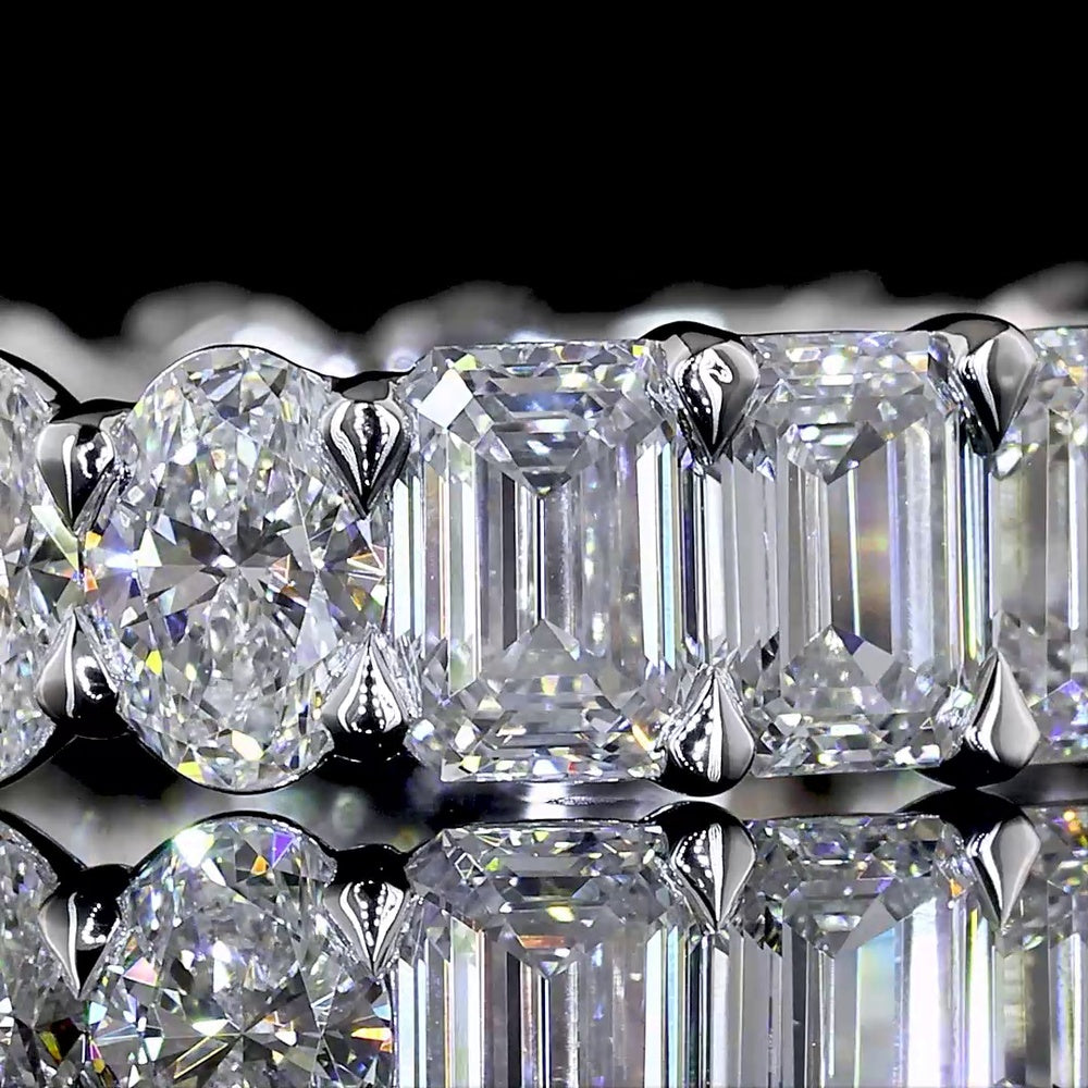 14K White Gold Eternity Band with Alternating Oval and Emerald Cut Lab Diamonds - 3.86 Carats Total Diamond Weight - Covaloro Fine Jewelry