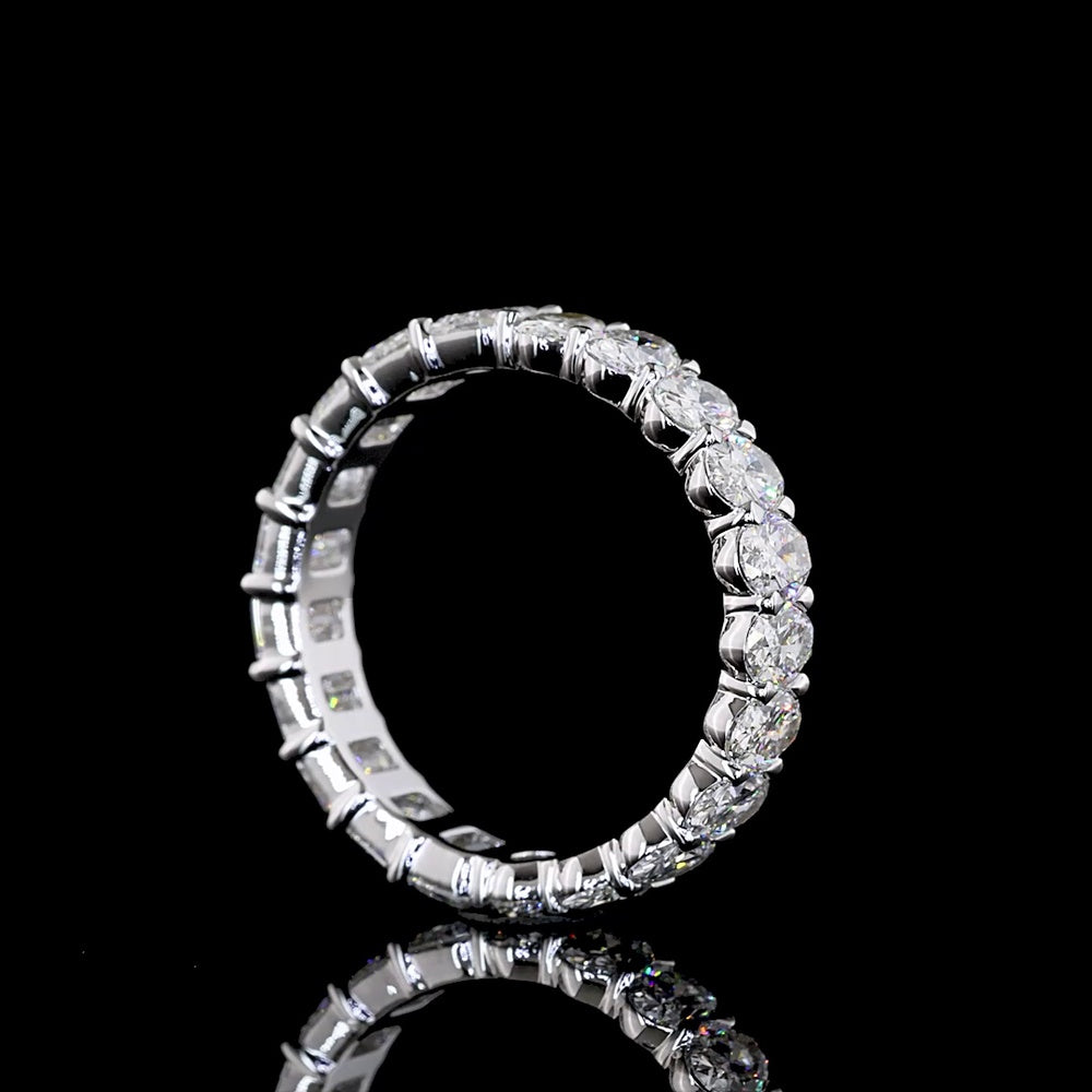 14K White Gold Eternity Band with Alternating Oval and Emerald Cut Lab Diamonds - 3.86 Carats Total Diamond Weight - Covaloro Fine Jewelry