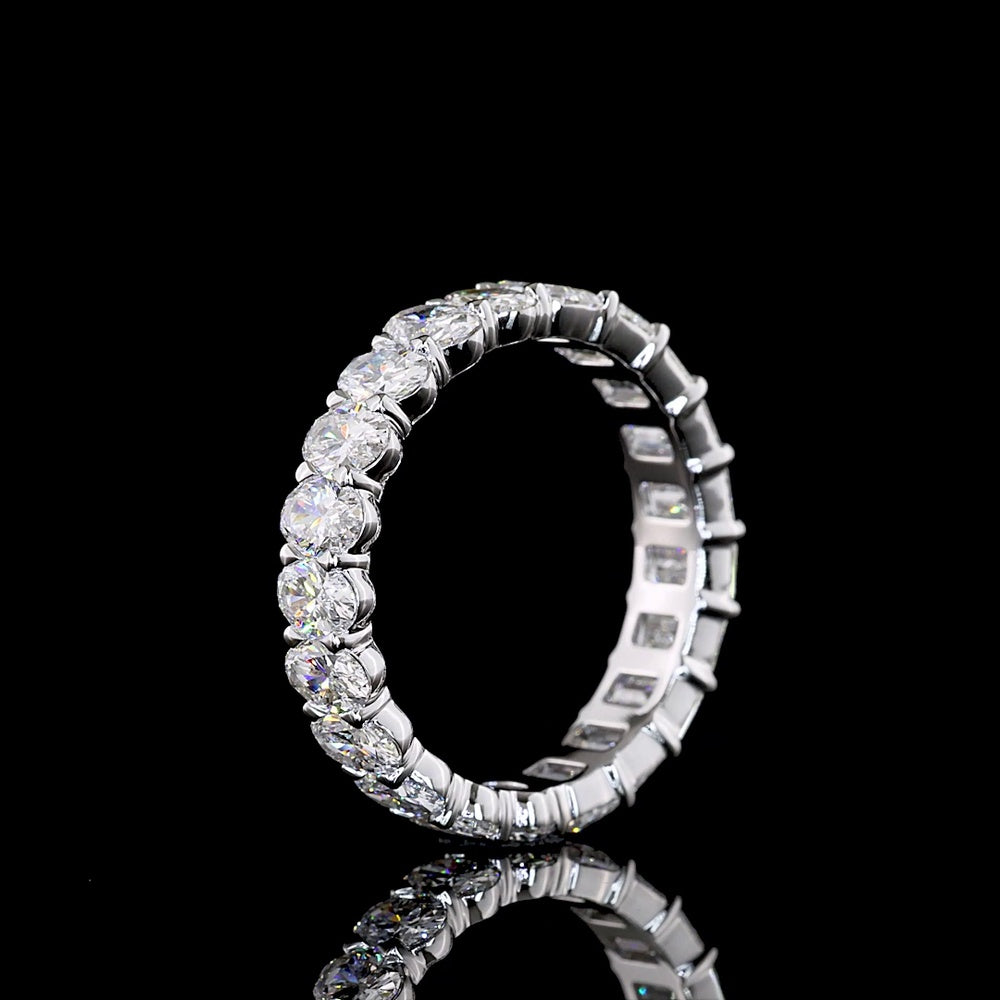 14K White Gold Eternity Band with Alternating Oval and Emerald Cut Lab Diamonds - 3.86 Carats Total Diamond Weight - Covaloro Fine Jewelry