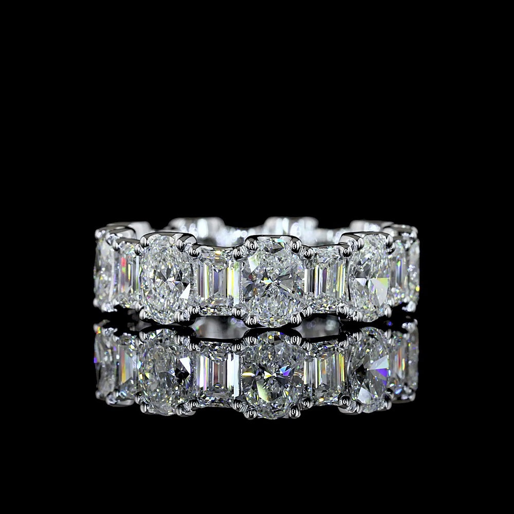 14K White Gold Eternity Band with Alternating Oval and Emerald Cut Lab Diamonds - 4.76 Carats Total Diamond Weight - Covaloro Fine Jewelry