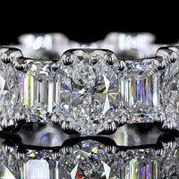 14K White Gold Eternity Band with Alternating Oval and Emerald Cut Lab Diamonds - 4.76 Carats Total Diamond Weight - Covaloro Fine Jewelry