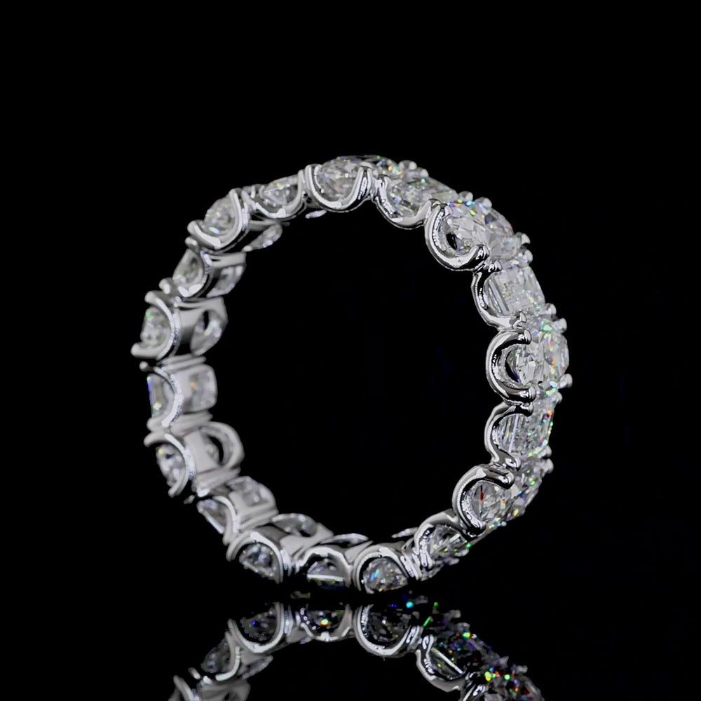 14K White Gold Eternity Band with Alternating Oval and Emerald Cut Lab Diamonds - 4.76 Carats Total Diamond Weight - Covaloro Fine Jewelry