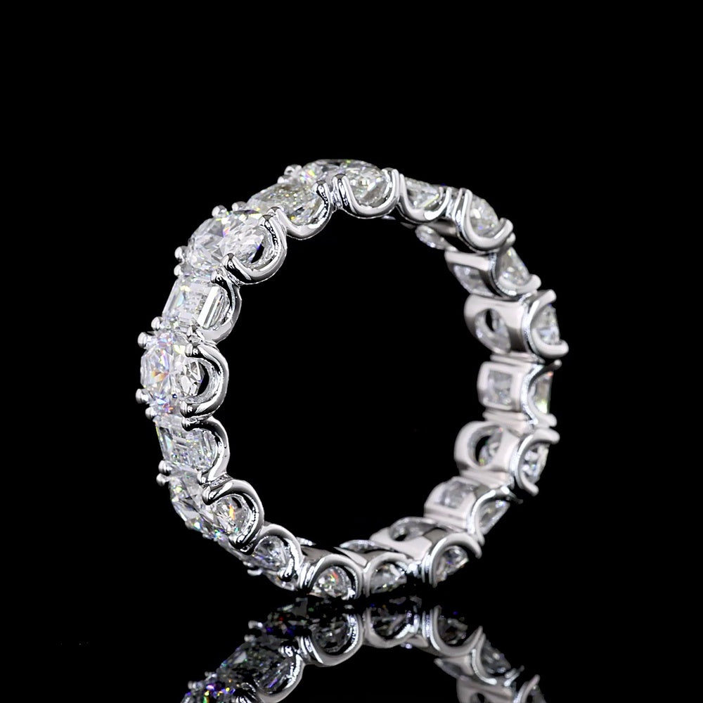 14K White Gold Eternity Band with Alternating Oval and Emerald Cut Lab Diamonds - 4.76 Carats Total Diamond Weight - Covaloro Fine Jewelry