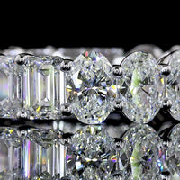 14K White Gold Eternity Band with Alternating Oval and Emerald Cut Lab Diamonds - 5.80 Carats Total Diamond Weight - Covaloro Fine Jewelry