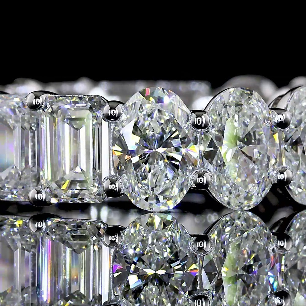 14K White Gold Eternity Band with Alternating Oval and Emerald Cut Lab Diamonds - 5.80 Carats Total Diamond Weight - Covaloro Fine Jewelry