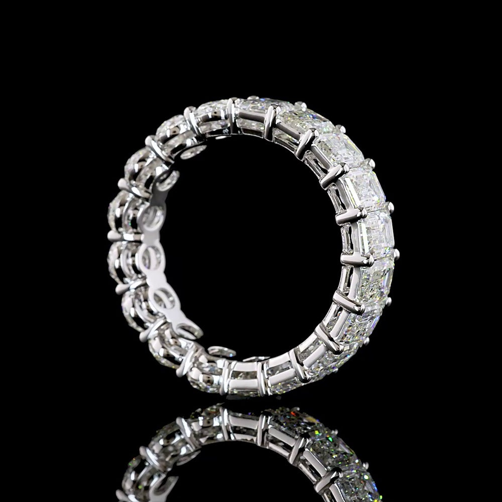 14K White Gold Eternity Band with Alternating Oval and Emerald Cut Lab Diamonds - 5.80 Carats Total Diamond Weight - Covaloro Fine Jewelry