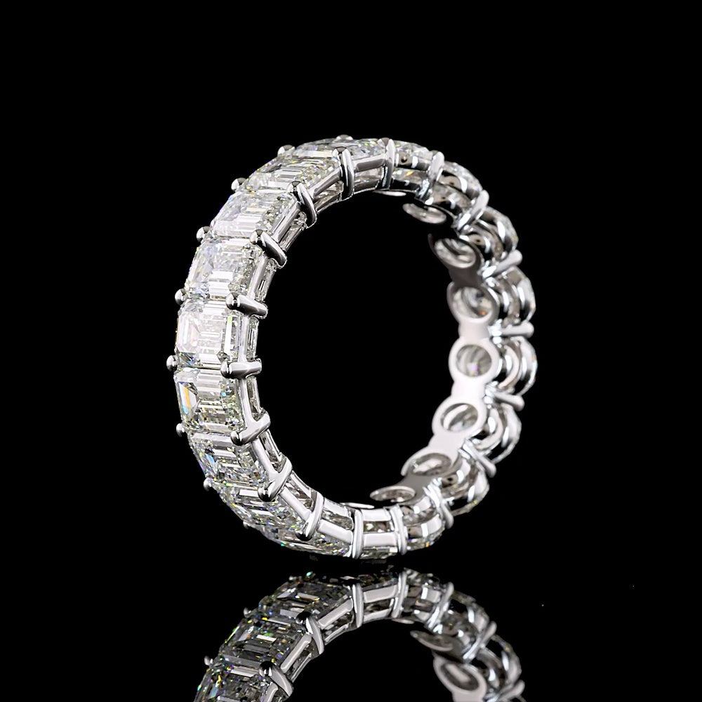 14K White Gold Eternity Band with Alternating Oval and Emerald Cut Lab Diamonds - 5.80 Carats Total Diamond Weight - Covaloro Fine Jewelry