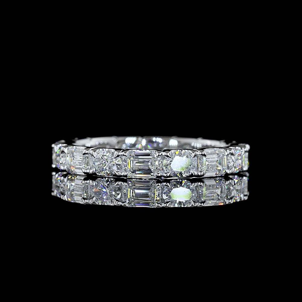 14K White Gold Eternity Band with Alternating Oval and Emerald Cut Lab Diamonds in East-West U-Prong Setting - 2.06 Carats Total Diamond Weight - Covaloro Fine Jewelry