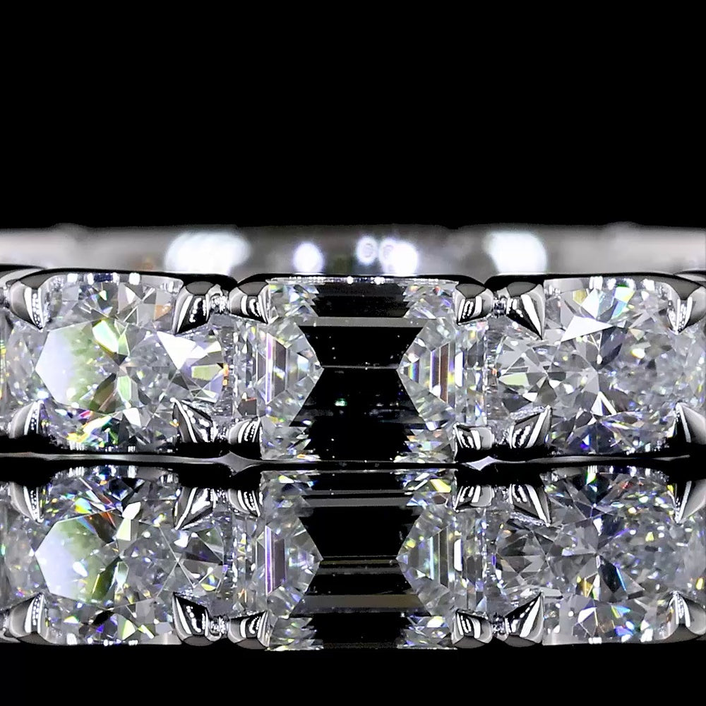 14K White Gold Eternity Band with Alternating Oval and Emerald Cut Lab Diamonds in East-West U-Prong Setting - 2.06 Carats Total Diamond Weight - Covaloro Fine Jewelry