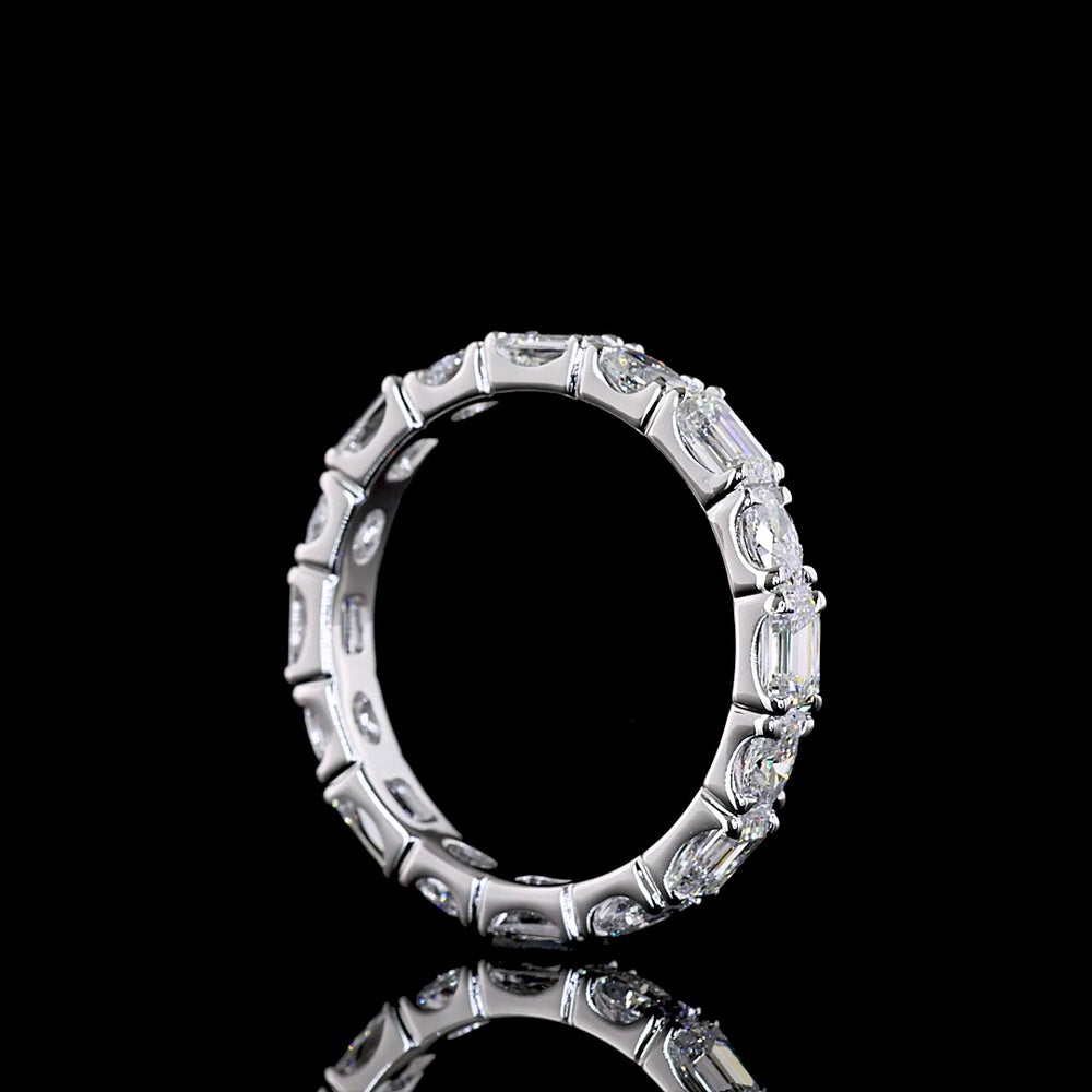 14K White Gold Eternity Band with Alternating Oval and Emerald Cut Lab Diamonds in East-West U-Prong Setting - 2.06 Carats Total Diamond Weight - Covaloro Fine Jewelry