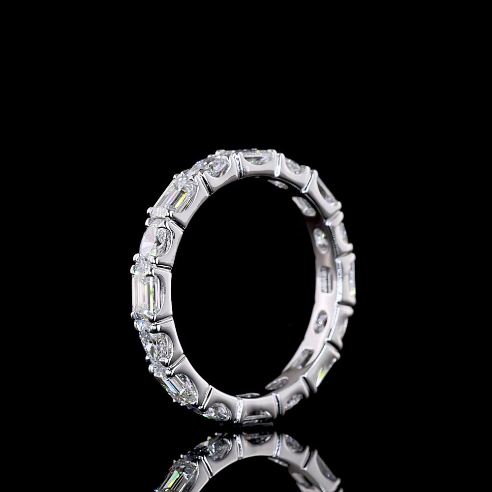 14K White Gold Eternity Band with Alternating Oval and Emerald Cut Lab Diamonds in East-West U-Prong Setting - 2.06 Carats Total Diamond Weight - Covaloro Fine Jewelry