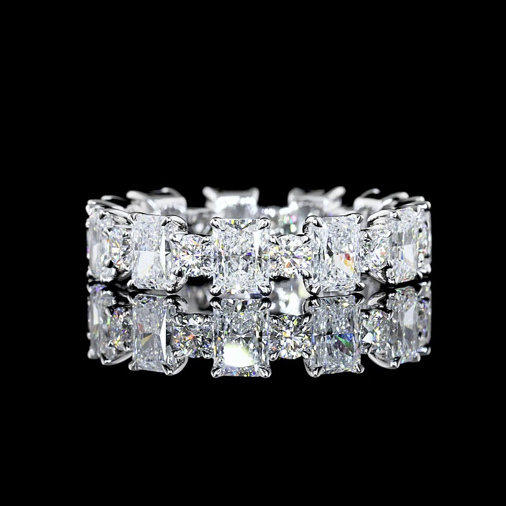 14K White Gold Eternity Band with Alternating Radiant Cut and Brilliant Cut Lab Diamonds - 3.09 Carats Total Diamond Weight - Covaloro Fine Jewelry