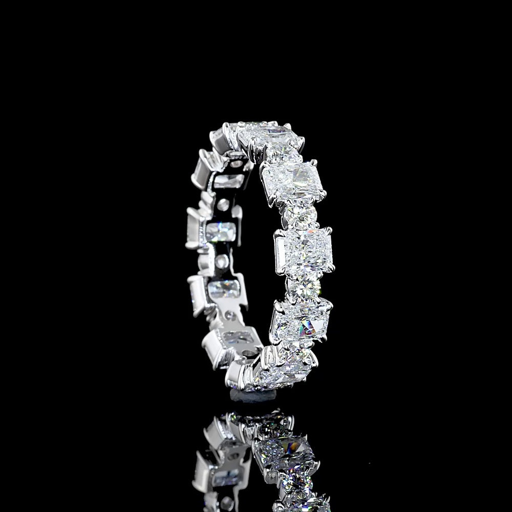14K White Gold Eternity Band with Alternating Radiant Cut and Brilliant Cut Lab Diamonds - 3.09 Carats Total Diamond Weight - Covaloro Fine Jewelry