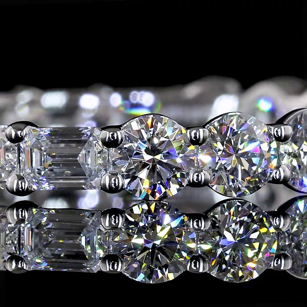 14K White Gold Eternity Band with Alternating Round Brilliant and Emerald Cut Lab Diamonds - 1.97 Carats Total Diamond Weight - Covaloro Fine Jewelry