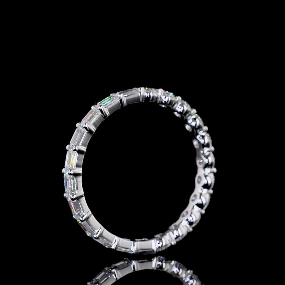 14K White Gold Eternity Band with Alternating Round Brilliant and Emerald Cut Lab Diamonds - 1.97 Carats Total Diamond Weight - Covaloro Fine Jewelry