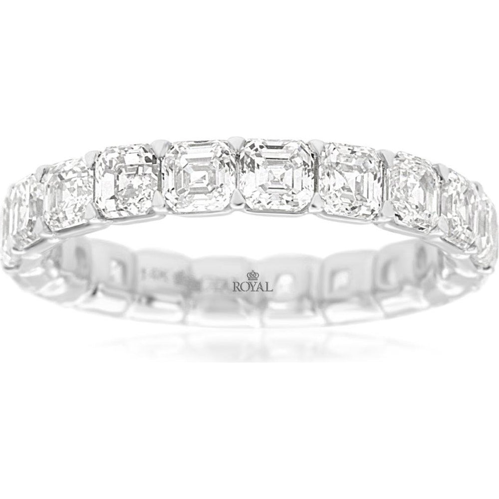 14K White Gold Eternity Band with Bar-Set Emerald Cut Diamonds - 4.00 Carat Total Diamond Weight - Royal Jewelry