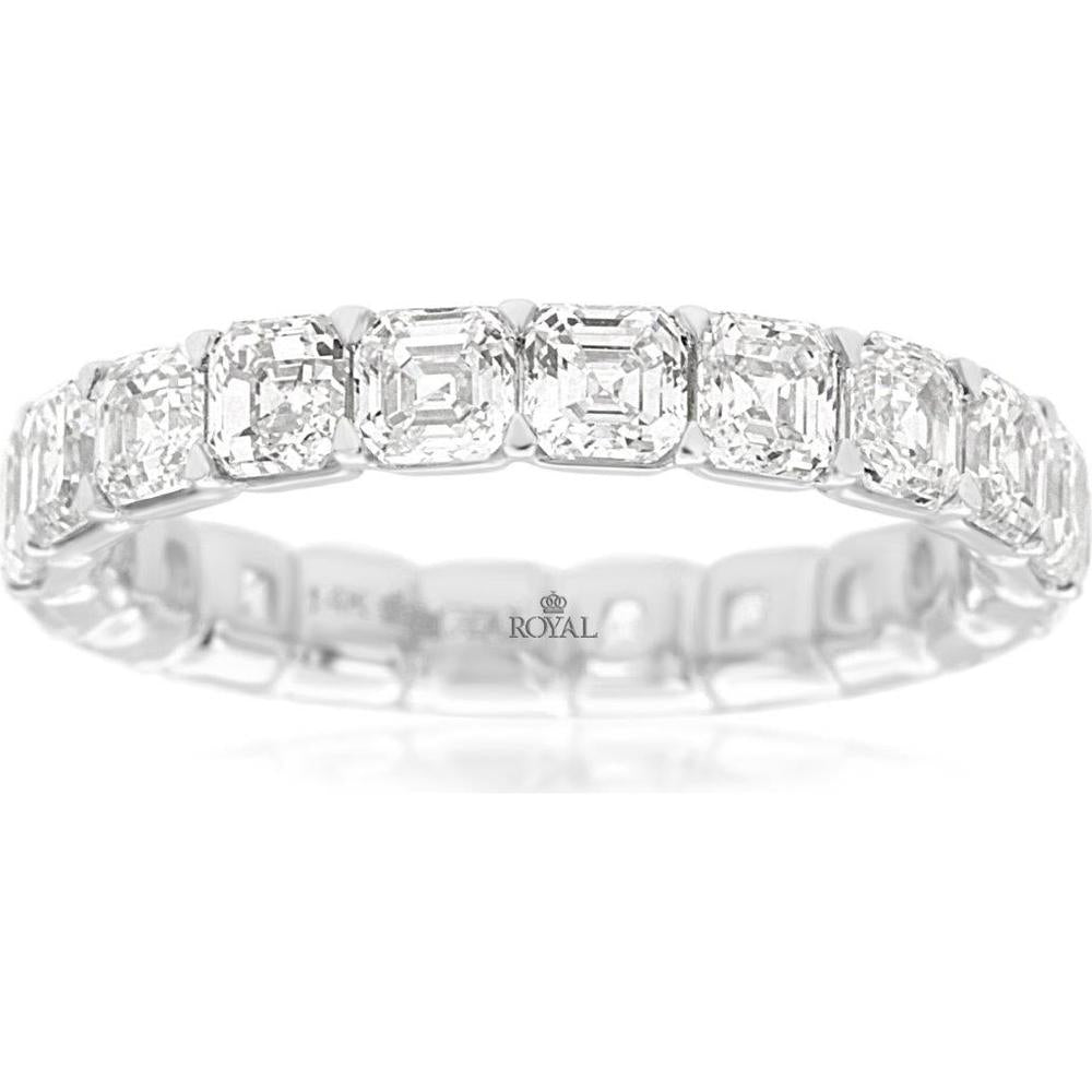 14K White Gold Eternity Band with Bar-Set Step Cut Diamonds - 4.00 Carat Total Diamond Weight - Royal Jewelry