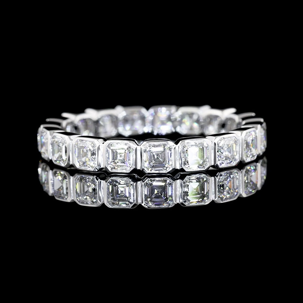 14K White Gold Eternity Band with Bezel-Set Asscher Cut Lab Diamonds - 19 Stones, 1.90 Carat Total Weight, E-F Color VS1 Clarity - Covaloro Fine Jewelry