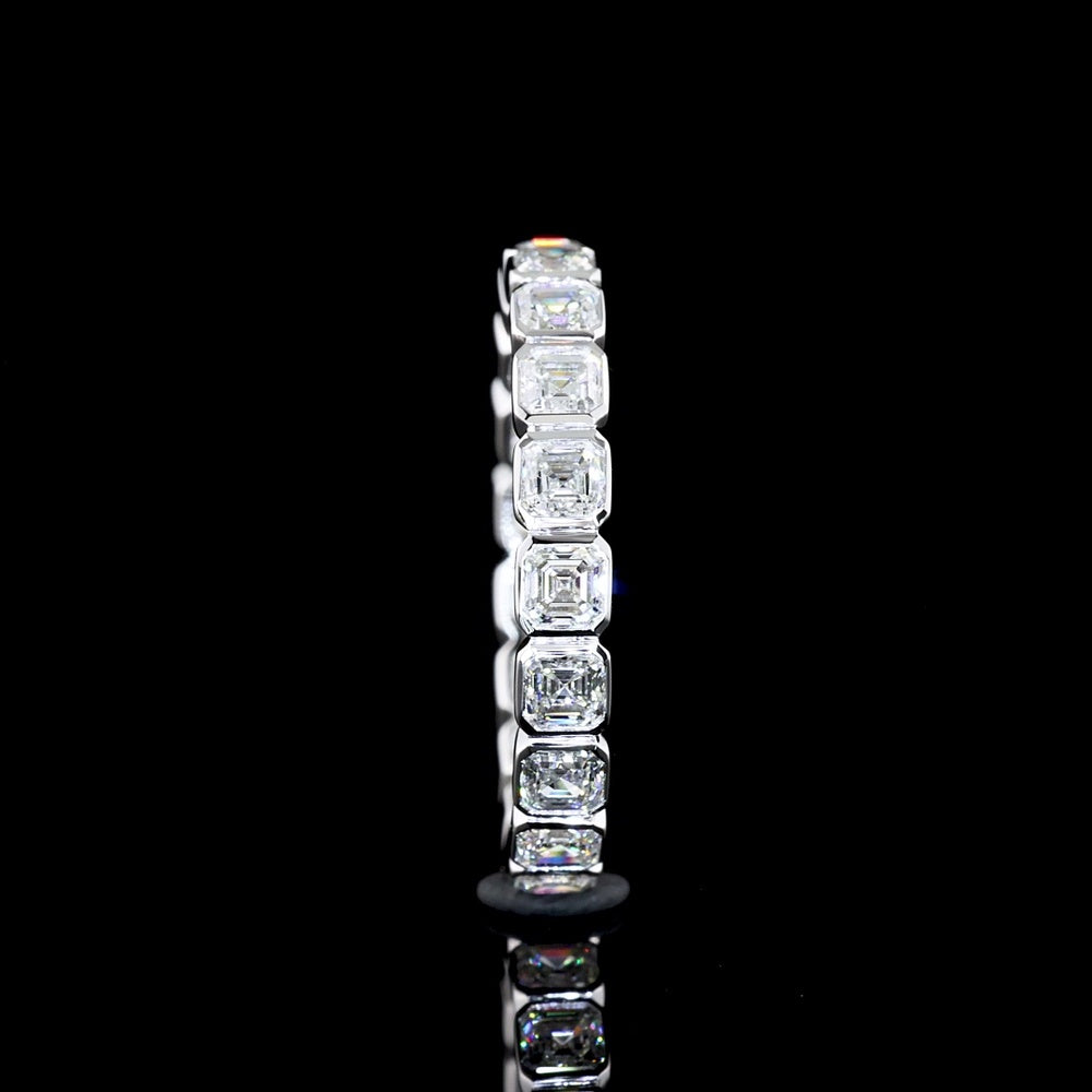 14K White Gold Eternity Band with Bezel-Set Asscher Cut Lab Diamonds - 19 Stones, 1.90 Carat Total Weight, E-F Color VS1 Clarity - Covaloro Fine Jewelry