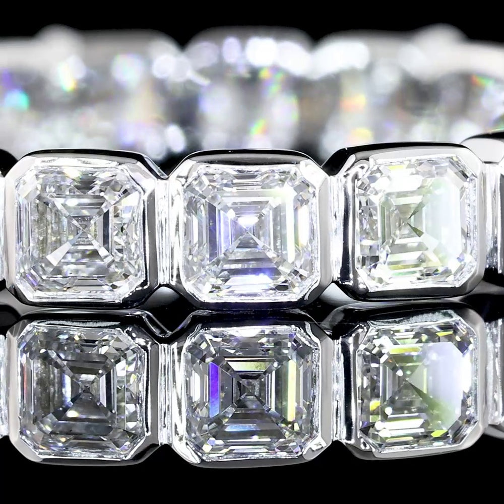 14K White Gold Eternity Band with Bezel-Set Asscher Cut Lab Diamonds - 19 Stones, 1.90 Carat Total Weight, E-F Color VS1 Clarity - Covaloro Fine Jewelry