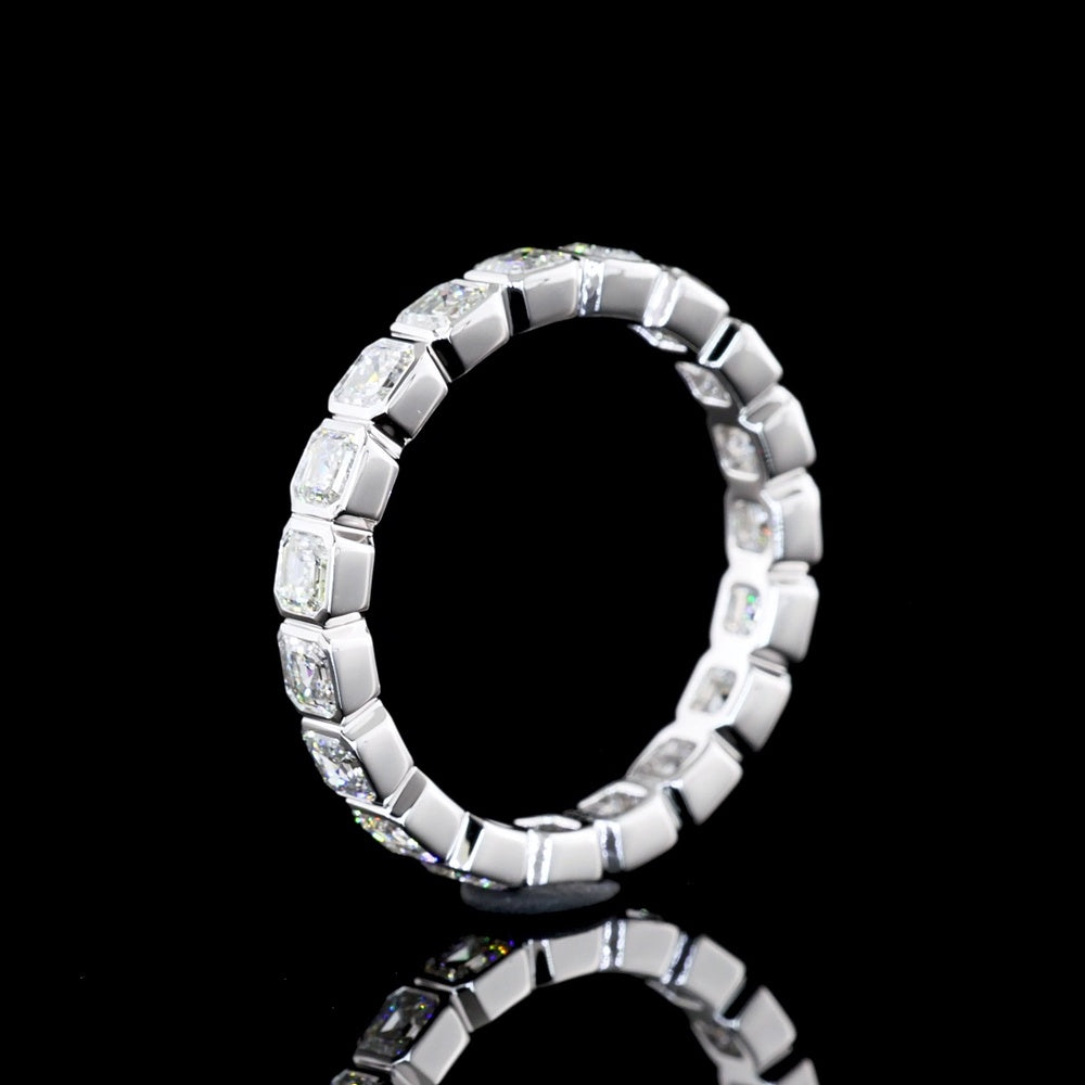 14K White Gold Eternity Band with Bezel-Set Asscher Cut Lab Diamonds - 19 Stones, 1.90 Carat Total Weight, E-F Color VS1 Clarity - Covaloro Fine Jewelry