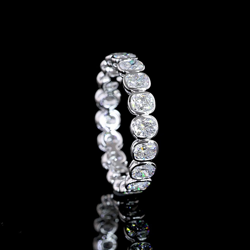 14K White Gold Eternity Band with Bezel Set Cushion Brilliant Cut Lab Diamonds - 2.15 Carat Total Weight - Covaloro Fine Jewelry