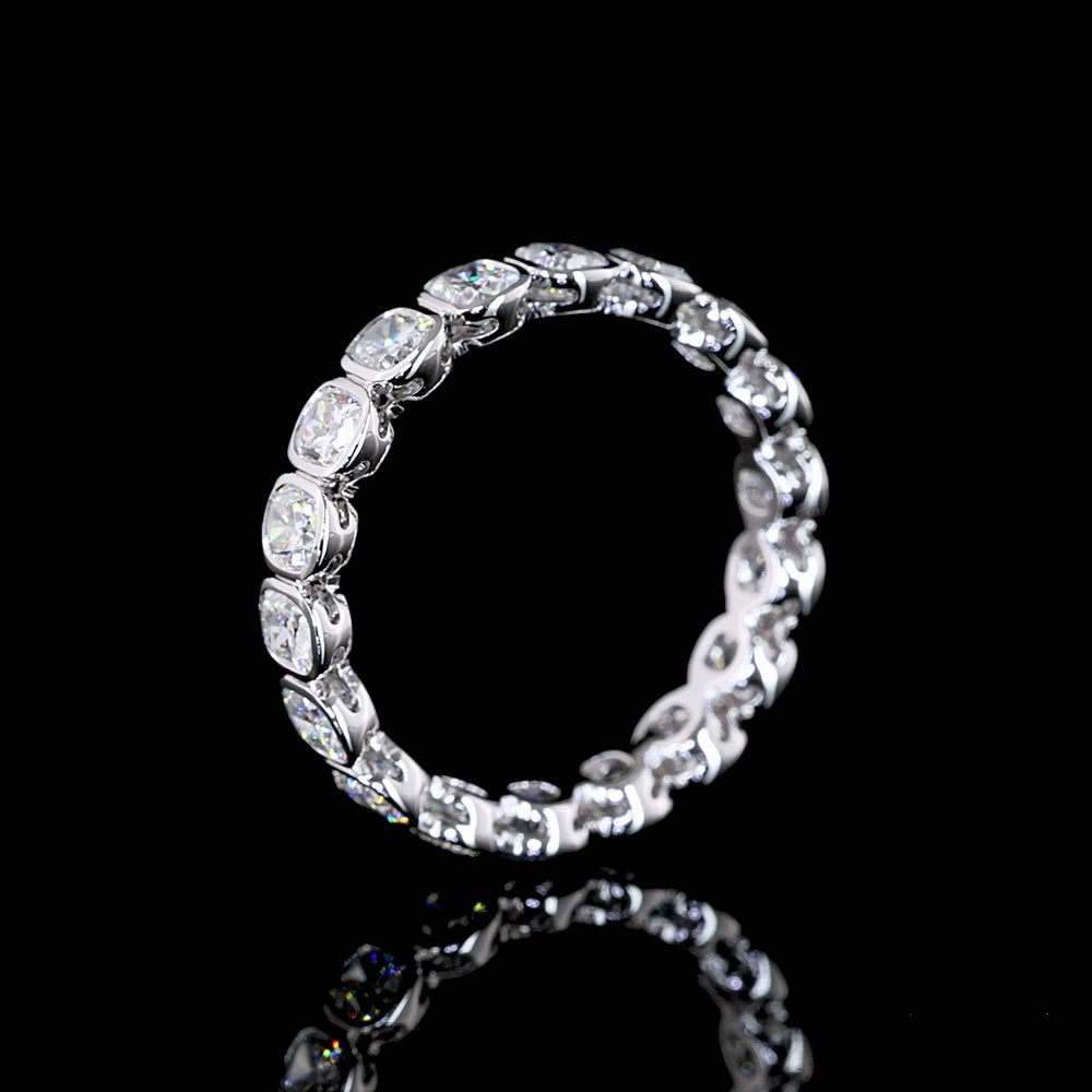 14K White Gold Eternity Band with Bezel Set Cushion Brilliant Cut Lab Diamonds - 2.15 Carat Total Weight - Covaloro Fine Jewelry