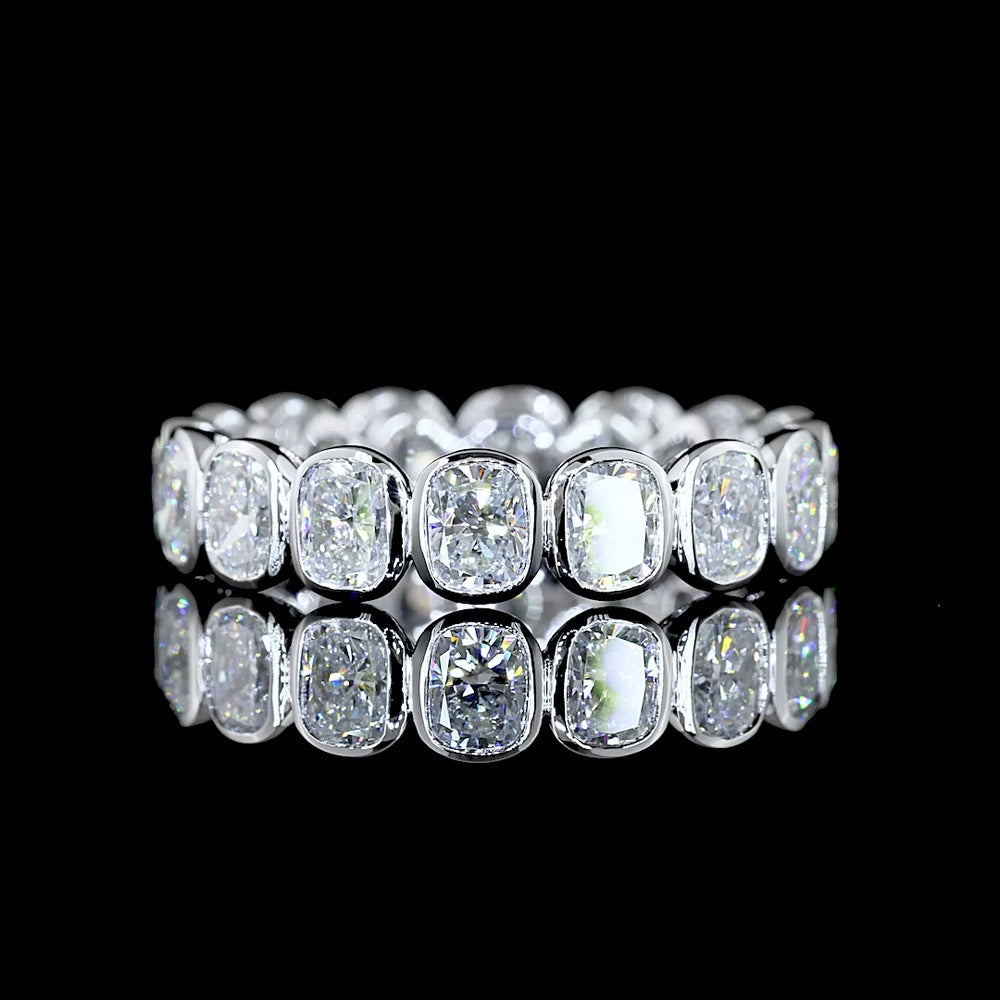 14K White Gold Eternity Band with Bezel Set Cushion Brilliant Cut Lab Diamonds - 3.34 Carat Total Weight - Covaloro Fine Jewelry