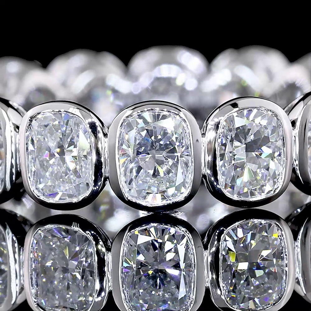 14K White Gold Eternity Band with Bezel Set Cushion Brilliant Cut Lab Diamonds - 3.34 Carat Total Weight - Covaloro Fine Jewelry