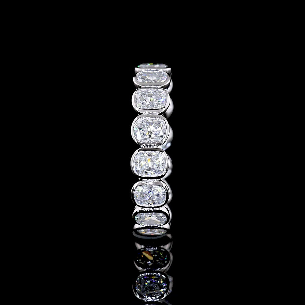 14K White Gold Eternity Band with Bezel Set Cushion Brilliant Cut Lab Diamonds - 3.34 Carat Total Weight - Covaloro Fine Jewelry