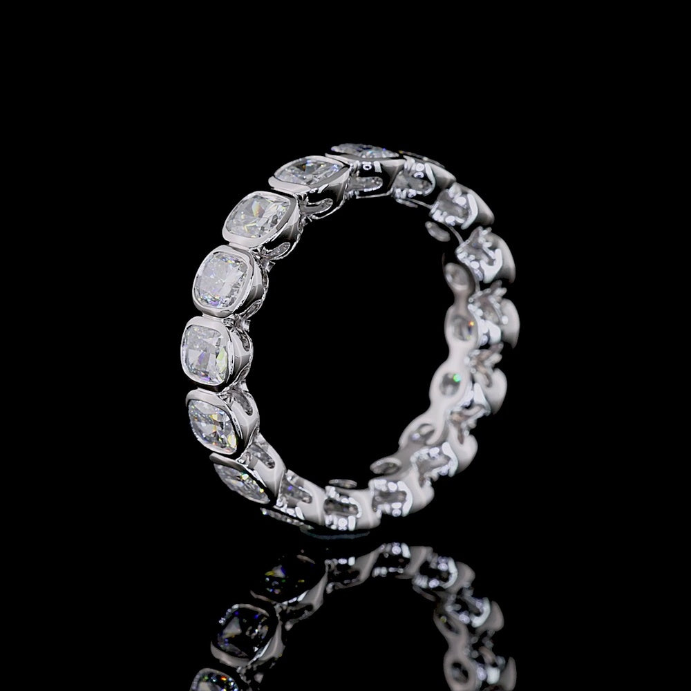 14K White Gold Eternity Band with Bezel Set Cushion Brilliant Cut Lab Diamonds - 3.34 Carat Total Weight - Covaloro Fine Jewelry