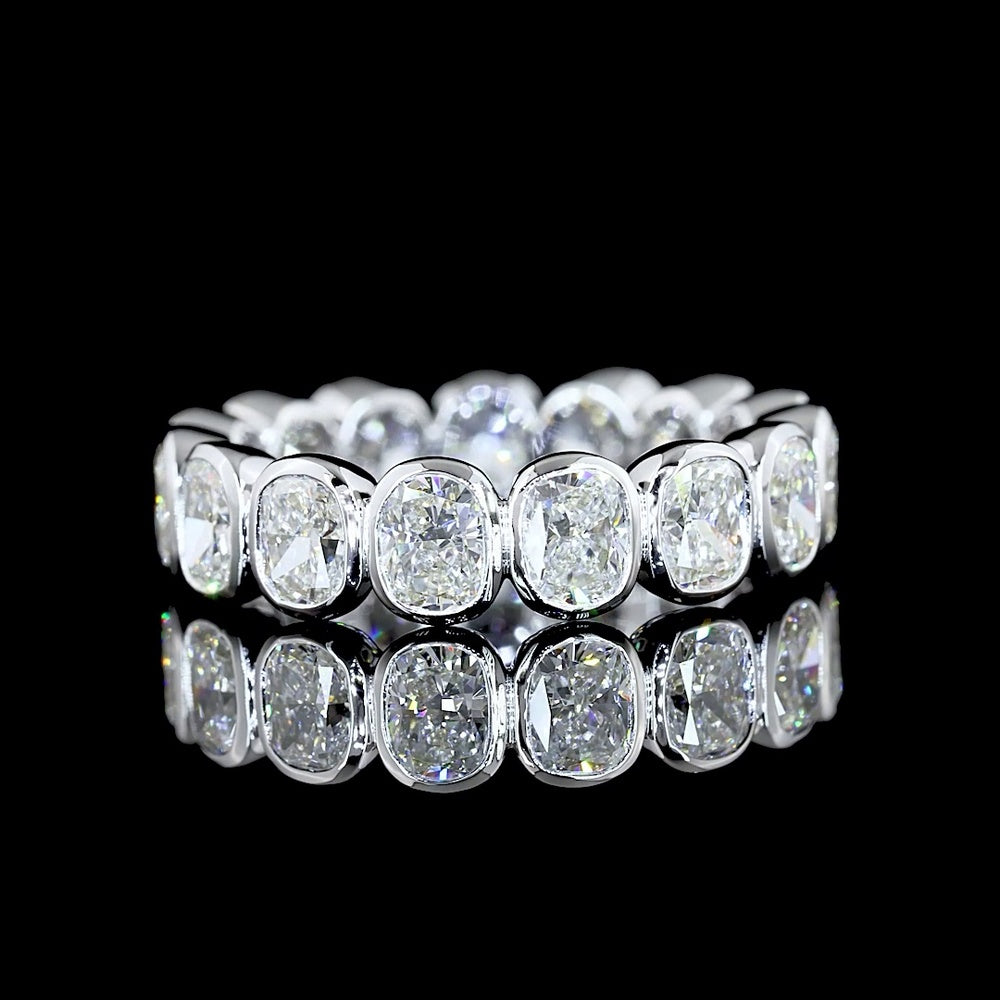 14K White Gold Eternity Band with Bezel-Set Cushion Brilliant Cut Lab Diamonds - 4.08 Carat Total Weight - Covaloro Fine Jewelry