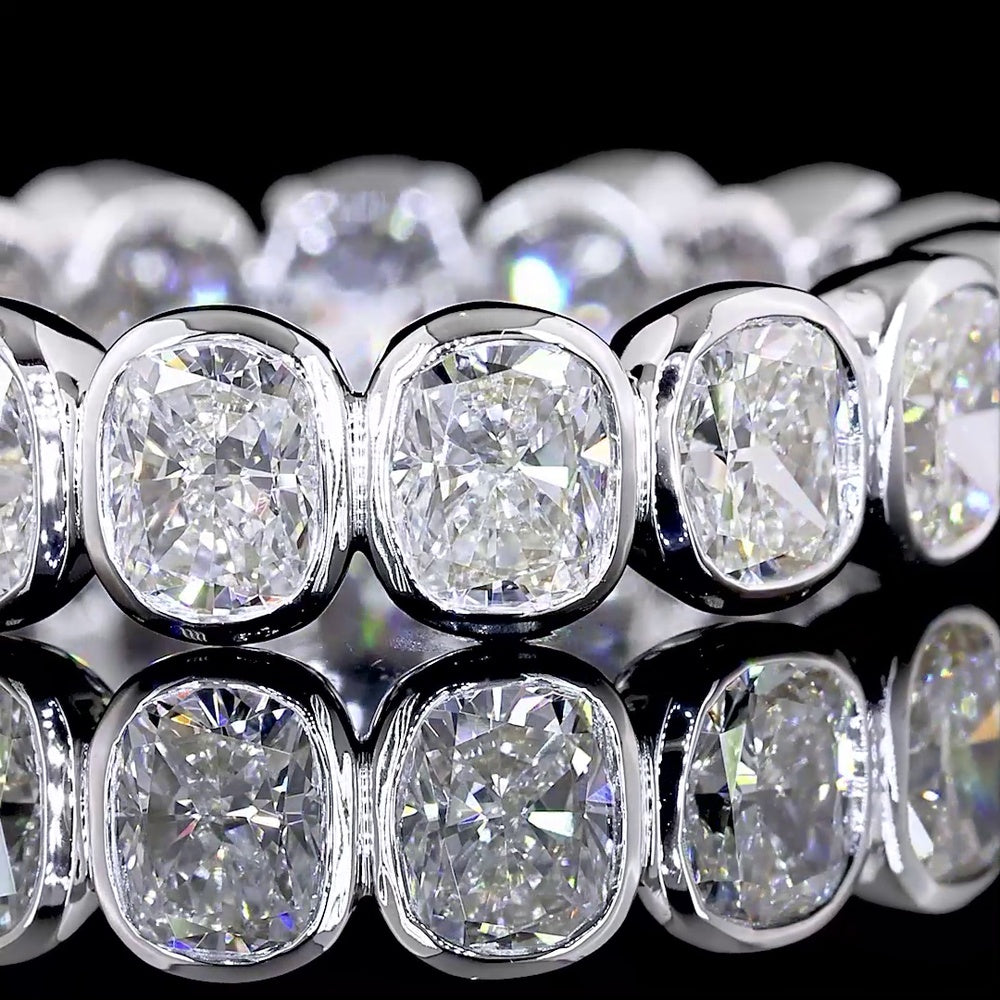 14K White Gold Eternity Band with Bezel-Set Cushion Brilliant Cut Lab Diamonds - 4.08 Carat Total Weight - Covaloro Fine Jewelry