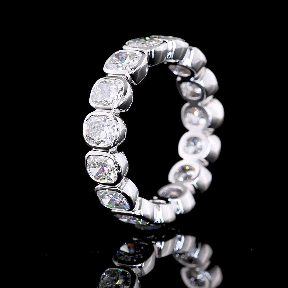 14K White Gold Eternity Band with Bezel-Set Cushion Brilliant Cut Lab Diamonds - 4.08 Carat Total Weight - Covaloro Fine Jewelry