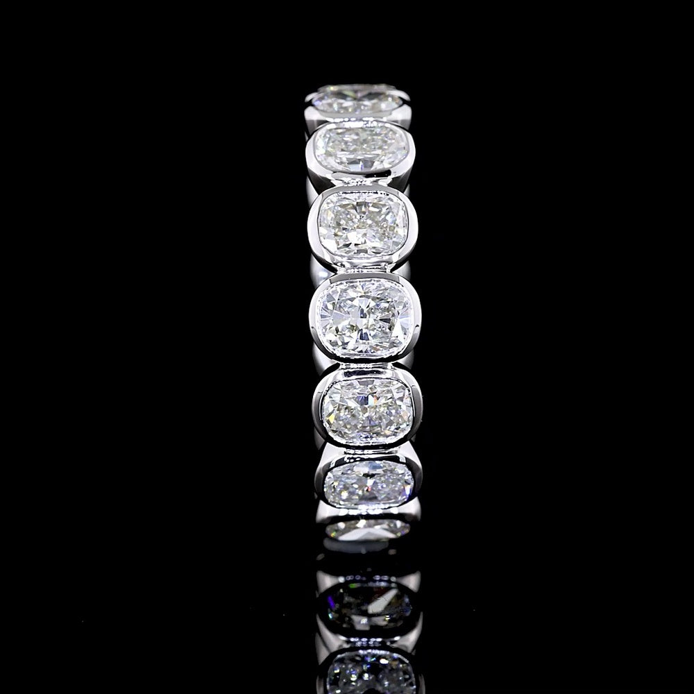 14K White Gold Eternity Band with Bezel-Set Cushion Brilliant Cut Lab Diamonds - 4.08 Carat Total Weight - Covaloro Fine Jewelry