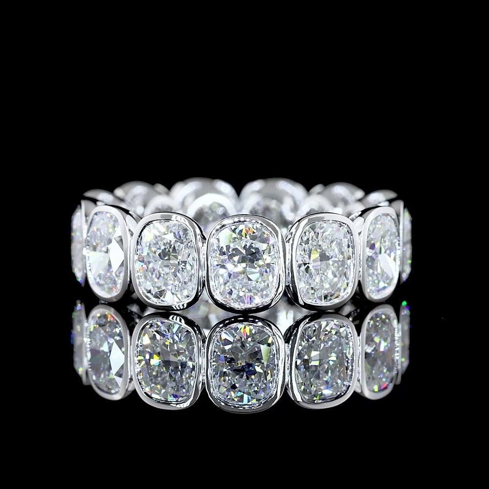 14K White Gold Eternity Band with Bezel Set Cushion Brilliant Cut Lab Diamonds - 7.33 Carat Total Weight - Covaloro Fine Jewelry