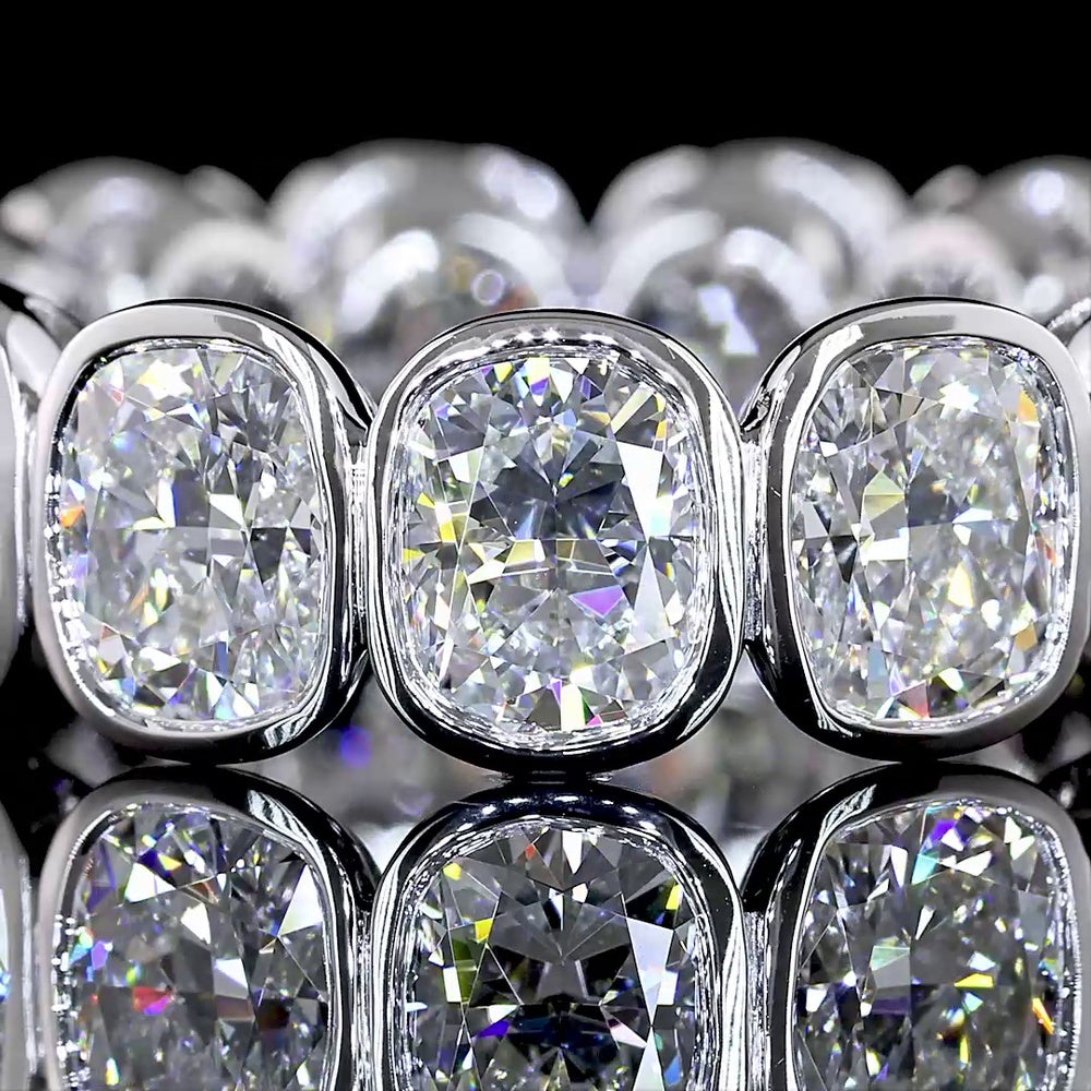 14K White Gold Eternity Band with Bezel Set Cushion Brilliant Cut Lab Diamonds - 7.33 Carat Total Weight - Covaloro Fine Jewelry