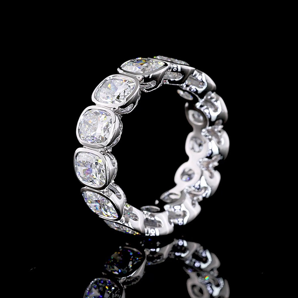 14K White Gold Eternity Band with Bezel Set Cushion Brilliant Cut Lab Diamonds - 7.33 Carat Total Weight - Covaloro Fine Jewelry