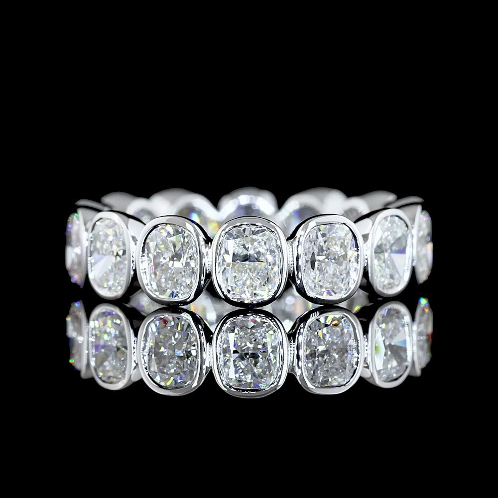 14K White Gold Eternity Band with Bezel Set Cushion Brilliant Lab Diamonds - 3.78 Carat Total Weight, E-F Color, VS Clarity - Covaloro Fine Jewelry