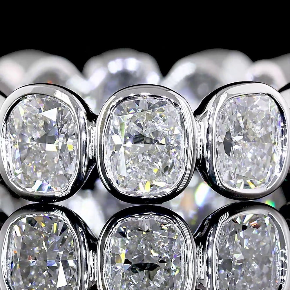 14K White Gold Eternity Band with Bezel Set Cushion Brilliant Lab Diamonds - 3.78 Carat Total Weight, E-F Color, VS Clarity - Covaloro Fine Jewelry