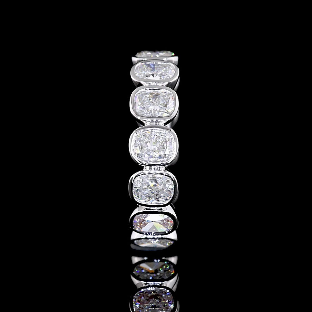 14K White Gold Eternity Band with Bezel Set Cushion Brilliant Lab Diamonds - 3.78 Carat Total Weight, E-F Color, VS Clarity - Covaloro Fine Jewelry