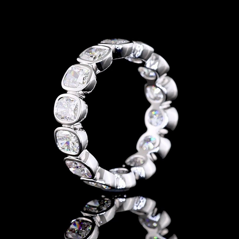 14K White Gold Eternity Band with Bezel Set Cushion Brilliant Lab Diamonds - 3.78 Carat Total Weight, E-F Color, VS Clarity - Covaloro Fine Jewelry