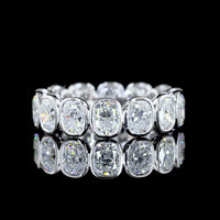 14K White Gold Eternity Band with Bezel Set Cushion Brilliant Lab Diamonds - 5.49 Carat Total Weight (E-F Color, VS Clarity) - Covaloro Fine Jewelry